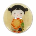 Printed button 28mm Kokeshi Yellow x1