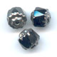 Antique Fire Polished faceted beads  6mm Jet Old Silver x20