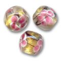Ronde feuille d'or 12 mm Rose/Noir x1
