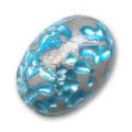 Cabochon artisanal 18x13 mm Argent� vieilli/Aquamarine