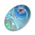 Cabochon artisanal 18x13 mm feuille d'argent/Aqua