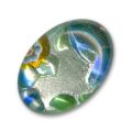 Cabochon artisanal 18x13 mm feuille d'argent/Green