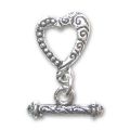 Fermoir T coeur 13 mm Argent 925 oxyd� x1