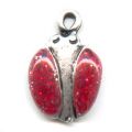 Breloque coccinelle �maill�e 16 mm rouge paillet� x1
