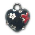 Breloque coeur �maill�e strass�e 14 mm Jet x1