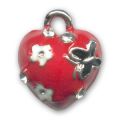Breloque coeur �maill�e strass�e 14 mm Corail x1