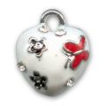 Breloque coeur �maill�e strass�e 14 mm White x1
