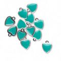 Breloque coeur �maill�e  9 mm Teal x1
