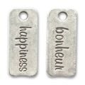 Breloque bonheur/happiness 28x12 mm argent� vieilli x1