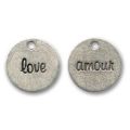 Breloque amour/love 15 mm argent� vieilli x1