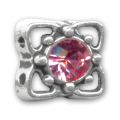Slider 2 rangs 10 mm argent� vieilli strass Rose x1