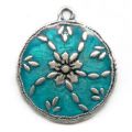 Pendentif m�daille �maill�e indicolite 32 mm argent� vieilli x1