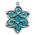 Pendentif fleur �maill�e indicolite 37 mm argent� vieilli x1