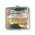 Carr� aventurine feuille d'or et d'argent 15 mm Noir x1