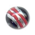 Ronde  8 mm feuille d'argent stri�e Rouge x1