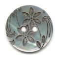 Bouton Nacre grav� 15 mm Naturel/Noir x1