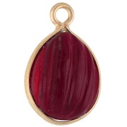 Breloque goutte striée 17x11 mm pierre gemme - Doré à l'or fin - Grenat x1
