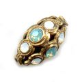Olive filigrann�e 13x6 mm  dor� vieilli Pacific Opal/White Opal