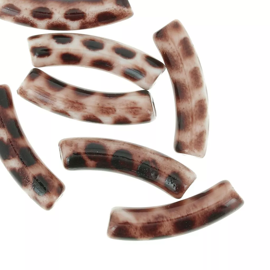 Lot De 20 Perles Acryliques Ethniques Marron Tubes - 12x29x9mm, Fabrication Bijoux