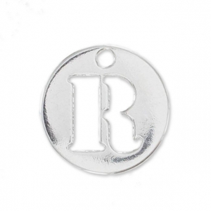 Breloque ronde lettre R - 8.5 mm en Argent 925 x1