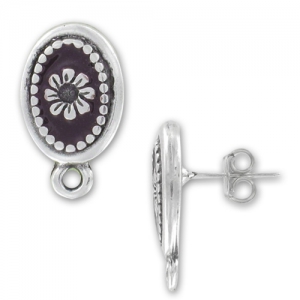 Clous d'oreilles résine époxy 21 mm argenté vieilli/Prune foncé x2