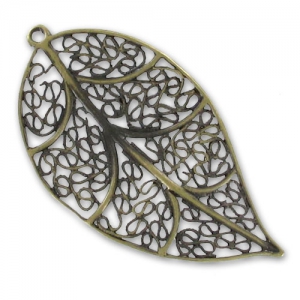Pendentif feuille 58 mm bronze x1