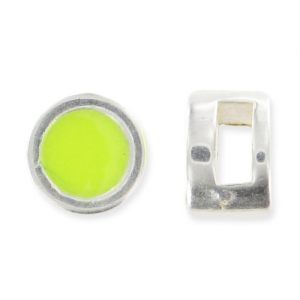 Poussoir rond résine époxy pour lacet 5 mm argenté vieilli/Jaune Fluo x1