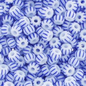 Perles rocailles Preciosa rayées 9/0 2.5 mm - Blanc - Bleu x20g