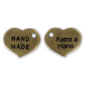 Breloque coeur Hand Made/Fatto a Mano 11 mm bronze x1
