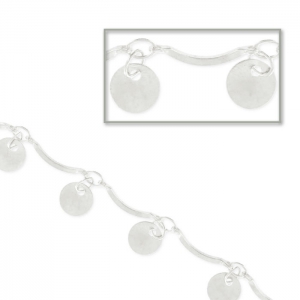 Chaîne maille fantaisie sequins ronds et intercalaires arqués 3 mm argenté x 1m