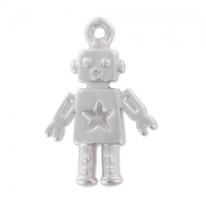 Breloque robot 18x12 mm - Placage argent fin satiné x1