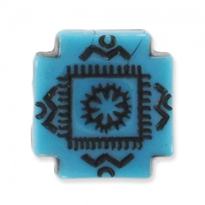 Perles plates décor antique 9 mm Turquoise/Noir x5