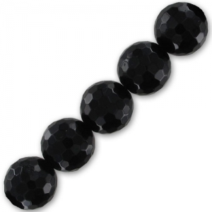 Perle Ronde facettée 14 mm en pierre gemme Onyx Noir x1