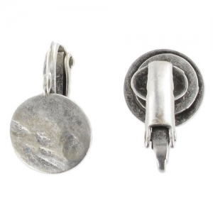 Clips d'oreilles disque froissé 10 mm argenté vieilli x 2