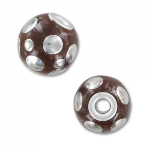 Perle ronde 14 mm motif bulles Marron/Argenté x1