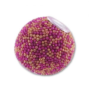 Perle ronde incrustée de perles 14 mm Fuchsia/Doré x1