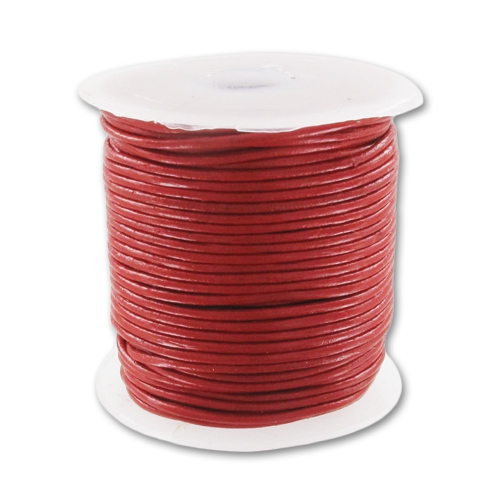 Cordon En Cuir Rond Véritable 2 Mm Rouge – 15 Mètres, Cuir Pleine Fleur Tannage Végétal
