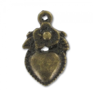 Breloques coeur Ex-voto fleur 18,5 mm bronze x8