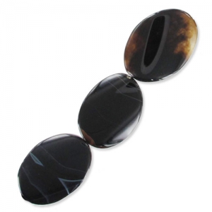 Perle en pierre gemme Agate noire olive plate twistée 35x25 mm x1