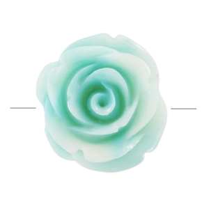 Perle fleur 20 mm en synthétique - Marbré Turquoise - Crème x1