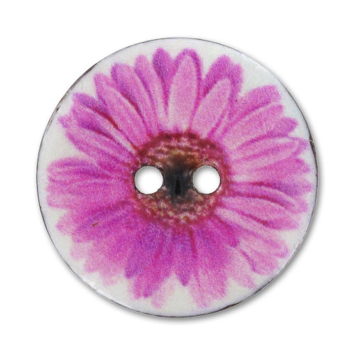 Boutons Ronds en Resine avec Motif Fleur 13mm 2 Trous Lot de 10 - Bleu