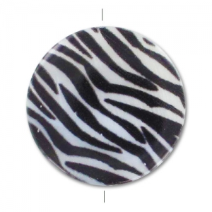 Perle plate en nacre - imprimé 30 mm Zèbre x1