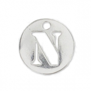 Breloque ronde lettre N - 8.5 mm en Argent 925 x1