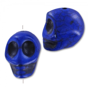 Perle Tête de mort en Howlite teintée 18 mm Bleu foncé x1