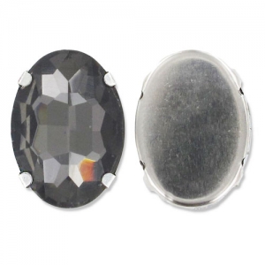 Cabochon ovale facetté serti 18x13 mm Black Diamond/Rhodié