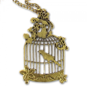 Chaine Et Pendentif Cage à Oiseau 58 Mm Doré Vieilli X1