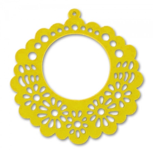 Pendentif filigrané en bois 44 mm Jaune x1