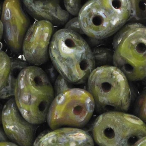 SuperDuo 2,5x5 mm Opaque Olivine Silver Picasso x10g