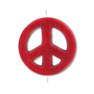 Perle Peace en Howlite teintée 15 mm Rouge Corail x1