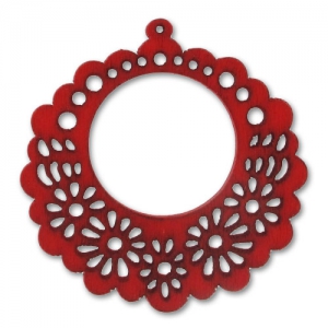 Pendentif filigrané en bois 44 mm Rouge x1